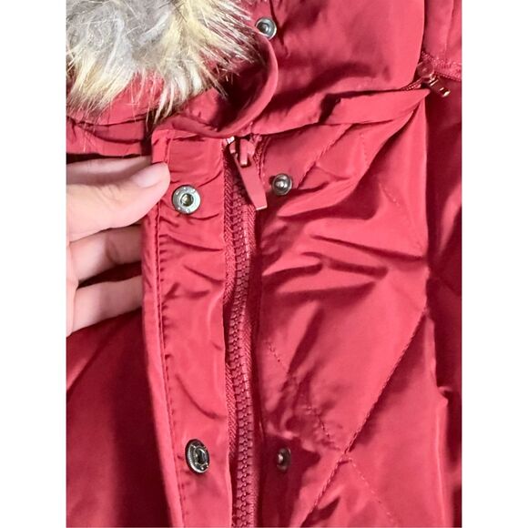 Zara Quilted Vest Womens S Red Faux Fur Removable Hood Puffer Winter Gorpcore - Picture 7 of 10